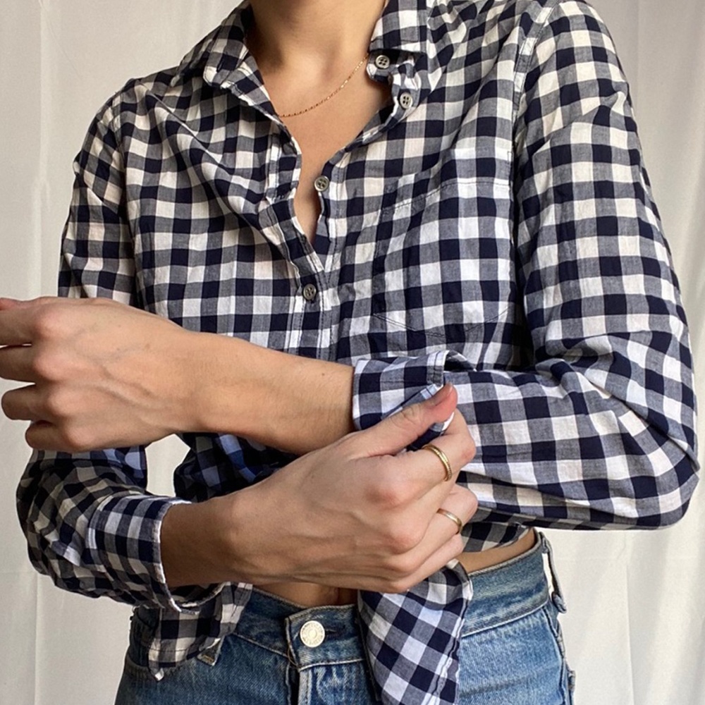 J. Crew Navy Gingham Button Down
